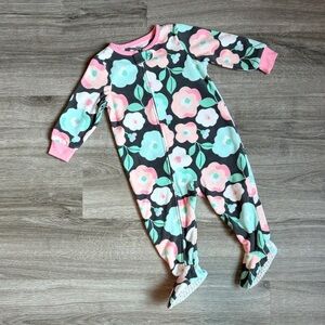 Carter's baby girls floral print fleece zip up footie